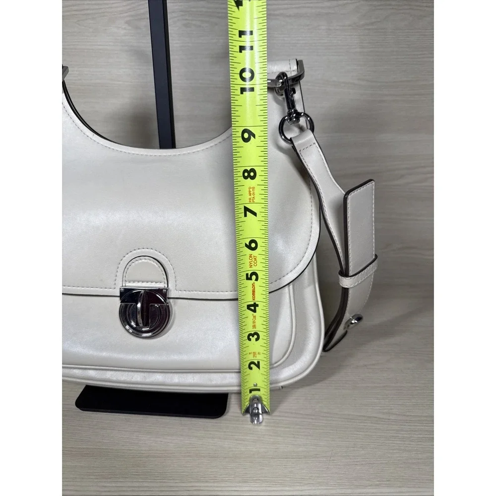 Tory Burch Cream Smooth Leather James Saddle Bag Silver Hardware‎ Adjustable